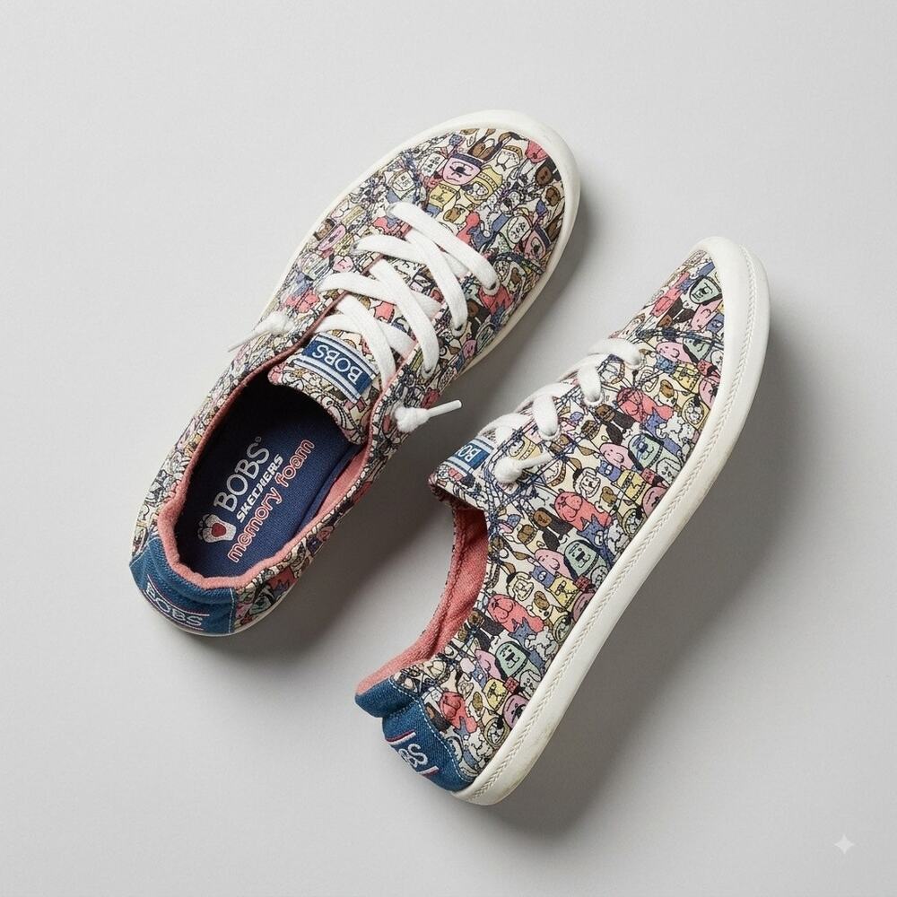 Skechers BOBS Canvas Dog Print Beach Bingo Sneaker Multicolor Womens 7
